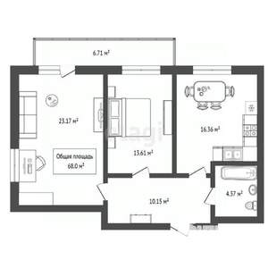 2-к квартира, вторичка, 68м2, 12/24 этаж