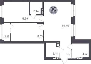 2-к квартира, строящийся дом, 63м2, 7/25 этаж