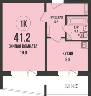 1-к квартира, вторичка, 41м2, 2/13 этаж