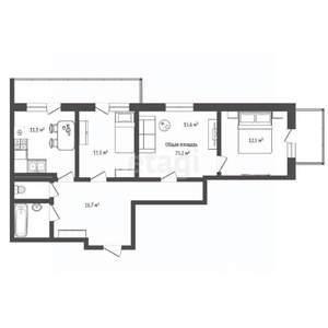 3-к квартира, вторичка, 75м2, 10/15 этаж
