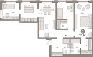3-к квартира, вторичка, 112м2, 9/17 этаж