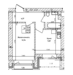 1-к квартира, вторичка, 33м2, 4/15 этаж
