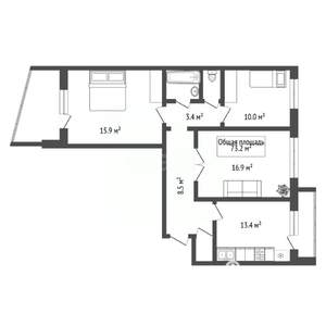 3-к квартира, вторичка, 73м2, 9/10 этаж