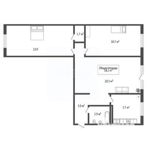 3-к квартира, вторичка, 58м2, 2/5 этаж