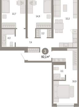 3-к квартира, вторичка, 92м2, 2/15 этаж