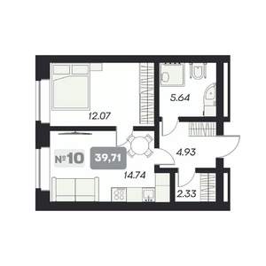 1-к квартира, вторичка, 40м2, 12/13 этаж