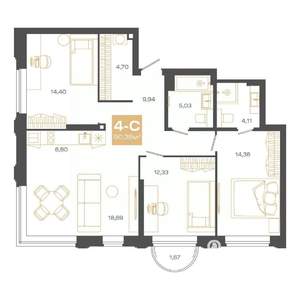 4-к квартира, строящийся дом, 90м2, 17/24 этаж
