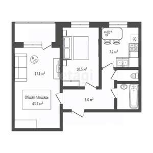2-к квартира, вторичка, 44м2, 6/9 этаж