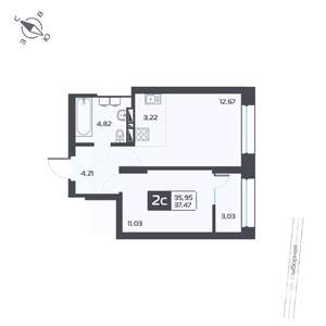 2-к квартира, вторичка, 37м2, 19/25 этаж
