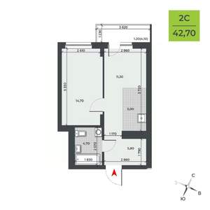 2-к квартира, строящийся дом, 43м2, 2/21 этаж