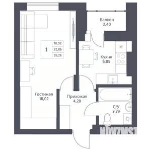 1-к квартира, вторичка, 35м2, 9/24 этаж