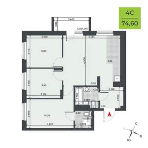 4-к квартира, вторичка, 75м2, 3/21 этаж