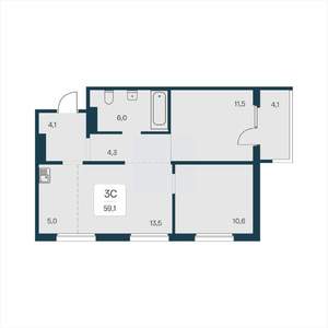 2-к квартира, вторичка, 59м2, 11/17 этаж