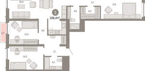 3-к квартира, вторичка, 106м2, 11/23 этаж