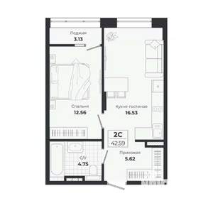 2-к квартира, строящийся дом, 39м2, 2/9 этаж