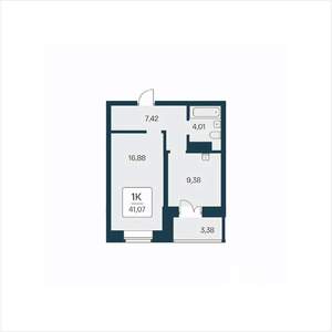 1-к квартира, вторичка, 41м2, 11/25 этаж
