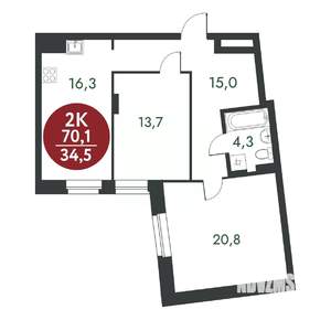 2-к квартира, вторичка, 70м2, 5/10 этаж