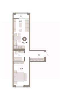 1-к квартира, вторичка, 50м2, 6/8 этаж