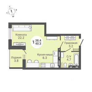Студия квартира, строящийся дом, 40м2, 15/17 этаж