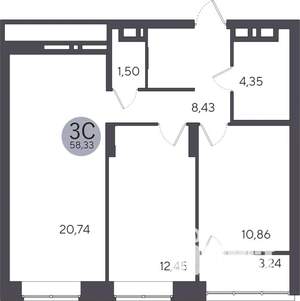 2-к квартира, строящийся дом, 59м2, 11/25 этаж