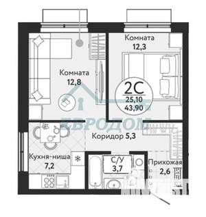 2-к квартира, вторичка, 44м2, 10/18 этаж