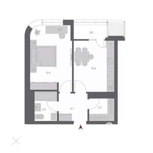 1-к квартира, вторичка, 47м2, 3/24 этаж