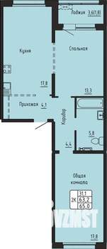 2-к квартира, вторичка, 65м2, 10/17 этаж