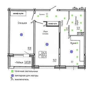 2-к квартира, строящийся дом, 64м2, 3/17 этаж