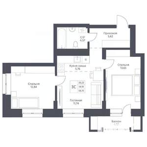 3-к квартира, вторичка, 58м2, 4/24 этаж