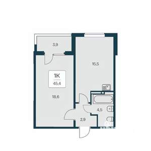 1-к квартира, вторичка, 45м2, 11/17 этаж