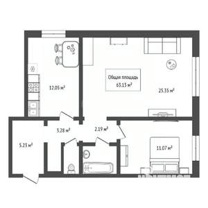 2-к квартира, вторичка, 63м2, 3/12 этаж