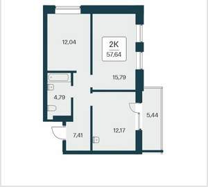 2-к квартира, вторичка, 58м2, 3/25 этаж