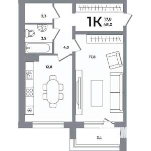 1-к квартира, вторичка, 48м2, 12/12 этаж