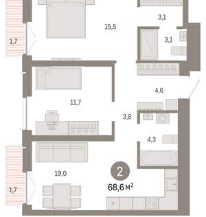 2-к квартира, вторичка, 69м2, 3/23 этаж