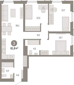 3-к квартира, вторичка, 82м2, 4/23 этаж