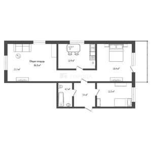 3-к квартира, вторичка, 87м2, 4/10 этаж