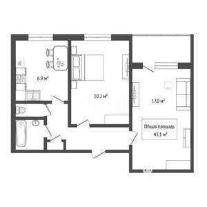 2-к квартира, вторичка, 43м2, 3/9 этаж