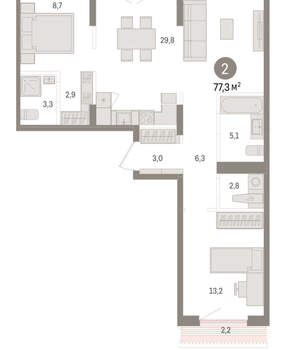 2-к квартира, вторичка, 77м2, 9/15 этаж