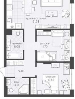 3-к квартира, вторичка, 64м2, 4/7 этаж