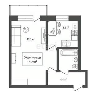 1-к квартира, вторичка, 32м2, 2/5 этаж