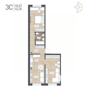 3-к квартира, вторичка, 63м2, 1/17 этаж