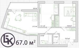 2-к квартира, вторичка, 67м2, 7/22 этаж