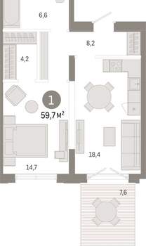 1-к квартира, вторичка, 60м2, 1/17 этаж