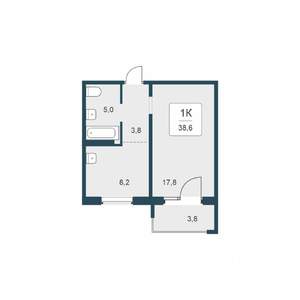 1-к квартира, строящийся дом, 39м2, 16/17 этаж