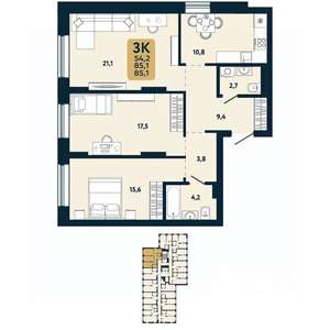 3-к квартира, вторичка, 85м2, 8/25 этаж