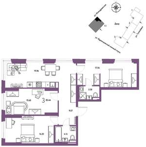 3-к квартира, вторичка, 85м2, 7/30 этаж