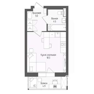 Студия квартира, вторичка, 29м2, 11/18 этаж