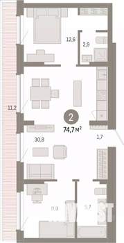 2-к квартира, вторичка, 75м2, 8/9 этаж