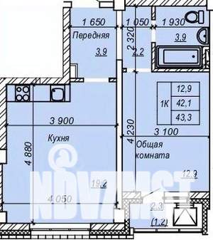 1-к квартира, строящийся дом, 43м2, 8/9 этаж