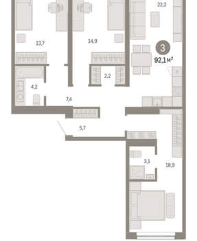 3-к квартира, вторичка, 92м2, 2/15 этаж